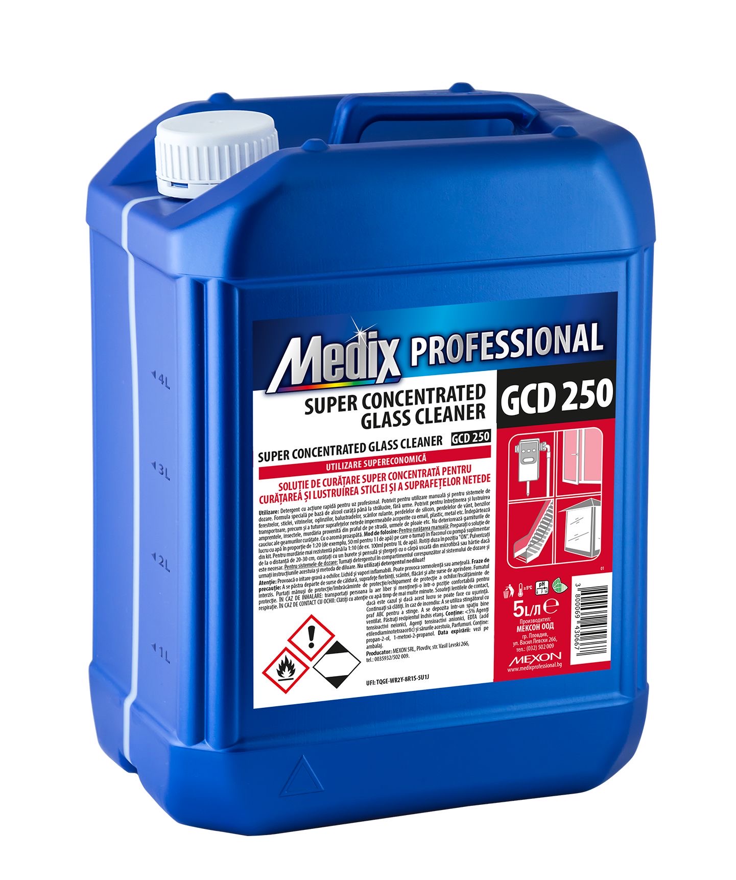 Solutie super concentrata pentru sticla si suprafete netede, Medix Profesional, 5 L